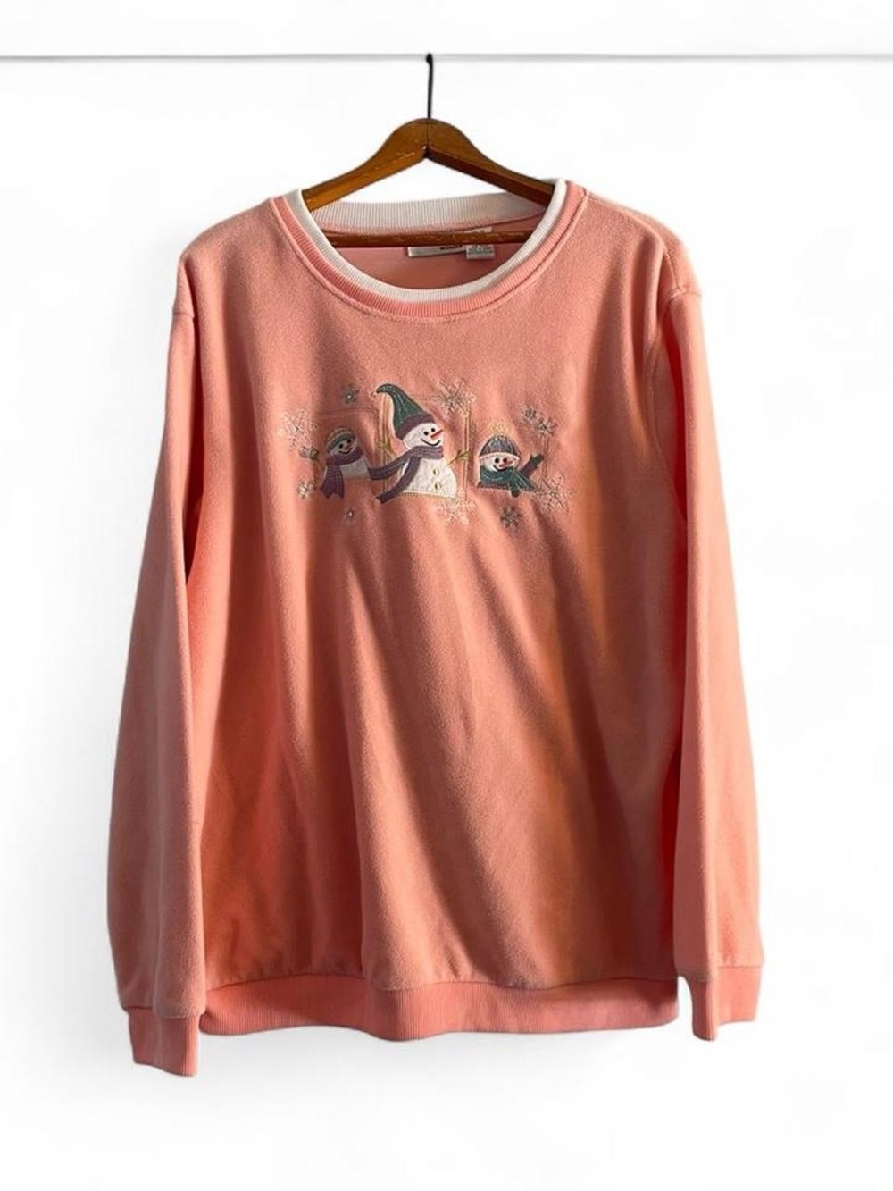 Madison Taylor Women's 1X Pink Snowman Snowflake Winter Polar Fleece Sweatshirt